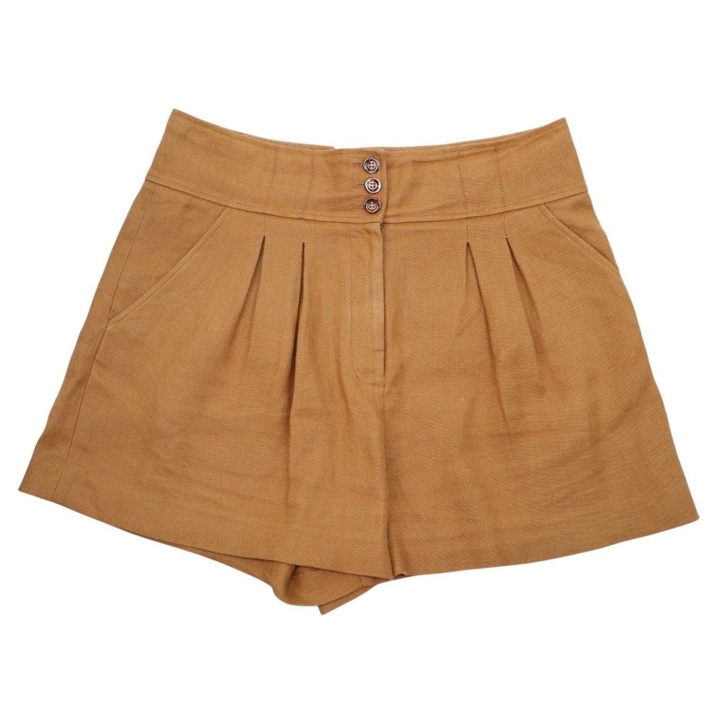 Veronica‎ Beard High Waist Alicia Linen Shorts Mustard Triple Button Size 14 EUC